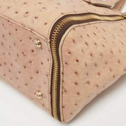 Pre Owned Furla Beige Ostrich Zip Detail Satchel