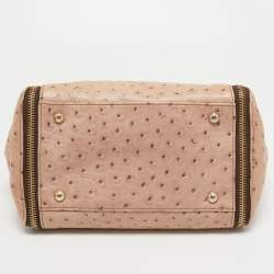 Pre Owned Furla Beige Ostrich Zip Detail Satchel