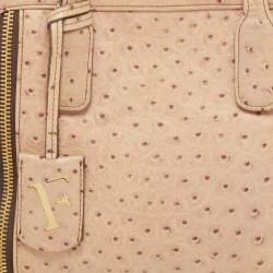 Pre Owned Furla Beige Ostrich Zip Detail Satchel