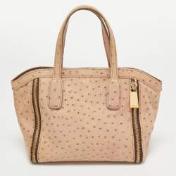 Pre Owned Furla Beige Ostrich Zip Detail Satchel