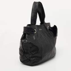 Pre Owned Furla Black Python Embossed Leather Side Bow Hobo