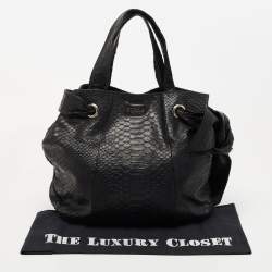Pre Owned Furla Black Python Embossed Leather Side Bow Hobo