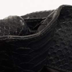 Pre Owned Furla Black Python Embossed Leather Side Bow Hobo