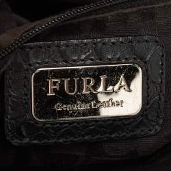 Pre Owned Furla Black Python Embossed Leather Side Bow Hobo