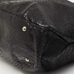 Pre Owned Furla Black Python Embossed Leather Side Bow Hobo