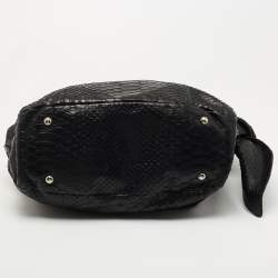 Pre Owned Furla Black Python Embossed Leather Side Bow Hobo