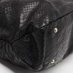 Pre Owned Furla Black Python Embossed Leather Side Bow Hobo