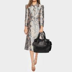 Pre Owned Furla Black Python Embossed Leather Side Bow Hobo