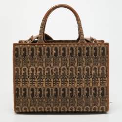 Pre Owned Furla Brown Jacquard Fabric Small Opportunity Tote