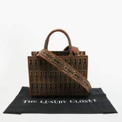 Pre Owned Furla Brown Jacquard Fabric Small Opportunity Tote