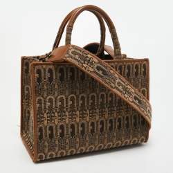Pre Owned Furla Brown Jacquard Fabric Small Opportunity Tote