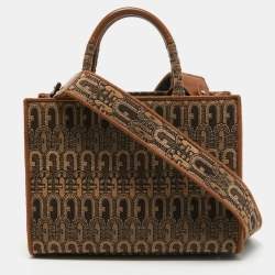 Pre Owned Furla Brown Jacquard Fabric Small Opportunity Tote