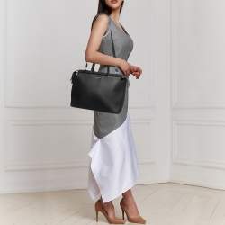 Pre Owned Furla Black Leather Top Zip Tote