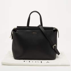 Pre Owned Furla Black Leather Top Zip Tote