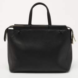 Pre Owned Furla Black Leather Top Zip Tote