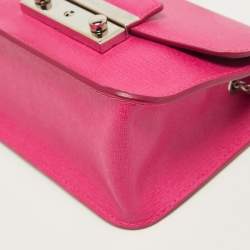 Pre Owned Furla Pink Leather Mini Metropolis Chain Crossbody Bag