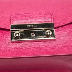 Pre Owned Furla Pink Leather Mini Metropolis Chain Crossbody Bag