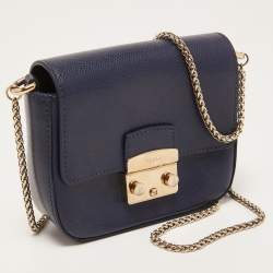 Pre Owned Furla Indigo Leather Mini Metropolis Crossbody Bag