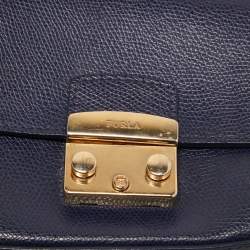 Pre Owned Furla Indigo Leather Mini Metropolis Crossbody Bag