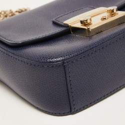 Pre Owned Furla Indigo Leather Mini Metropolis Crossbody Bag