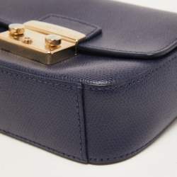 Pre Owned Furla Indigo Leather Mini Metropolis Crossbody Bag