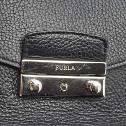 Furla Black Leather Mini Metropolis Chain Crossbody Bag