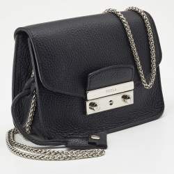 Furla Black Leather Mini Metropolis Chain Crossbody Bag