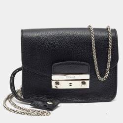 Furla Black Leather Mini Metropolis Chain Crossbody Bag