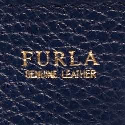 Pre Owned Furla Blue/White Floral Printed Leather Stacy Drawstring Bucket Bag