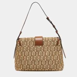 Furla Beige/Brown Signature Jacquard Canvas and Leather Charlie Shoulder Bag