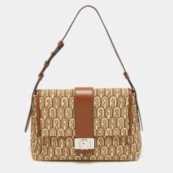 Furla Beige/Brown Signature Jacquard Canvas and Leather Charlie Shoulder Bag