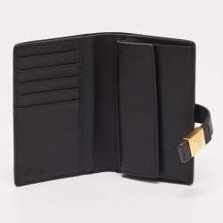 Furla Black Leather Stud Flap Compact Wallet