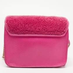 Pre Owned Furla Pink Leather and Shearling Effect Mini Metropolis Chain Crossbody Bag