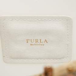 Pre Owned Furla White/Black Rubber and Leather Flap Pushlock Shoulder Bag