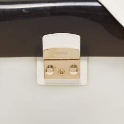 Pre Owned Furla White/Black Rubber and Leather Flap Pushlock Shoulder Bag