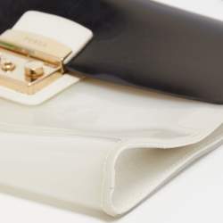 Pre Owned Furla White/Black Rubber and Leather Flap Pushlock Shoulder Bag