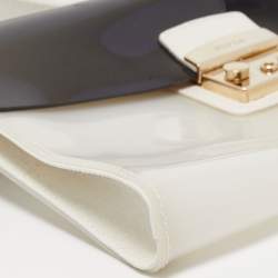 Pre Owned Furla White/Black Rubber and Leather Flap Pushlock Shoulder Bag