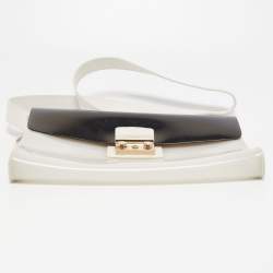 Pre Owned Furla White/Black Rubber and Leather Flap Pushlock Shoulder Bag