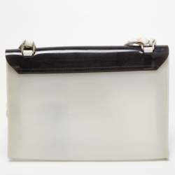 Pre Owned Furla White/Black Rubber and Leather Flap Pushlock Shoulder Bag