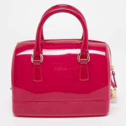 Pre Owned Furla Magenta Rubber Small Candy Satchel