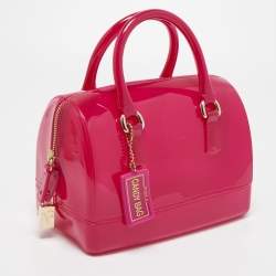 Pre Owned Furla Magenta Rubber Small Candy Satchel
