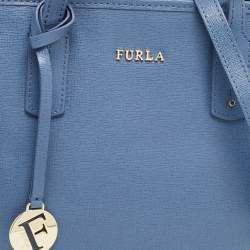 Pre Owned Furla Blue Leather Zip Tote