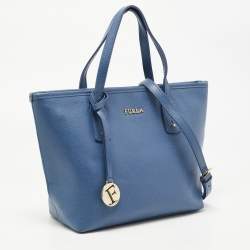 Pre Owned Furla Blue Leather Zip Tote