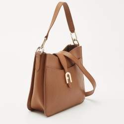 Pre Owned Furla Cognac Grained Leather Small Sofia Hobo