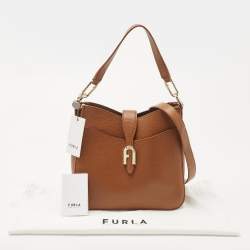 Pre Owned Furla Cognac Grained Leather Small Sofia Hobo