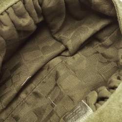 Pre Owned Furla Green Croc Embossed Leather And Suede Crossbody Bag