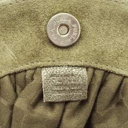 Pre Owned Furla Green Croc Embossed Leather And Suede Crossbody Bag