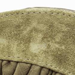 Pre Owned Furla Green Croc Embossed Leather And Suede Crossbody Bag