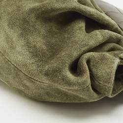 Pre Owned Furla Green Croc Embossed Leather And Suede Crossbody Bag