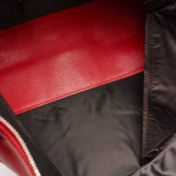 Pre Owned Furla Red/Black Leather and Nylon Geometric Zip Tote